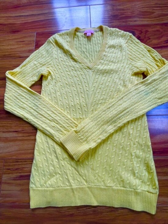 Lilly Pulitzer Sweaters - Lilly Pulitzer Women's V-Neck Cable Knit Long Sleeve Sweater, Yellow, Size S